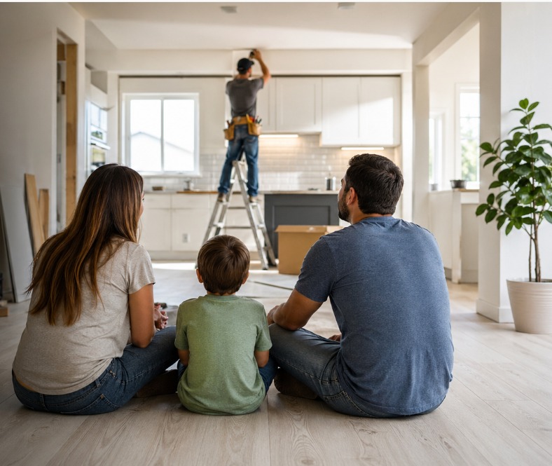Homeowner reviewing a home improvement project with a local professional